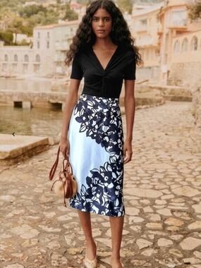 Anthropologie Eva Franco Summer Pencil Skirt Statement Bow Blue/White NWT Size 6